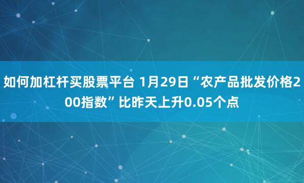 如何加杠杆买股票平台 1月29日“农产品批发价格200指数”比昨天上升0.05个点